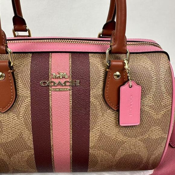 Coach Rowan Satchel Bag In Signature Canvas With Stripe Print In Tan CBI78 NWT - Picture 2 of 9